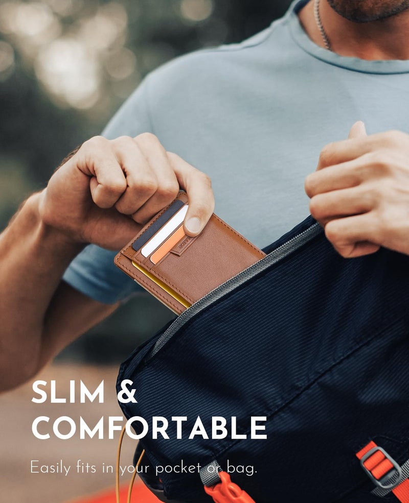 Buffway Slim Wallet for Men Women Minimalist Small Leather Front Pocket Wallets with RFID Blocking and Gifts Box - Bassa Brown - Image 3